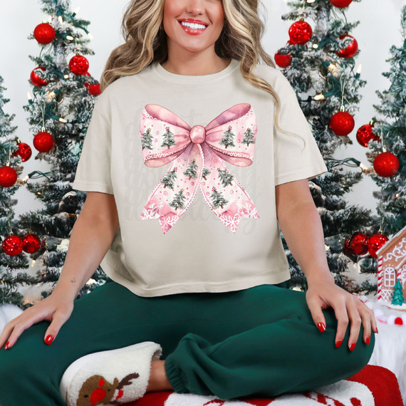 Pink Snowflake Christmas Tree Bow DTF Heat Transfer