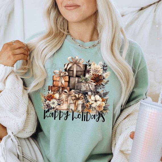 Happy Holidays Neutral DTF Heat Transfer