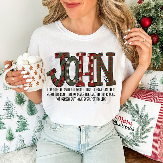 John 3:16 Christmas Pattern DTF Heat Transfer