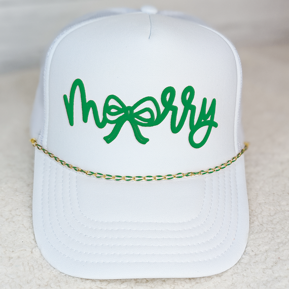 Merry Bow Green PUFF Hat/Pocket Screen Print Heat Transfer