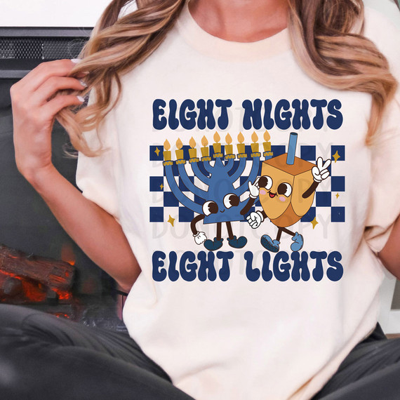 Eight Nights Eight Lights Retro DTF Heat Transfer