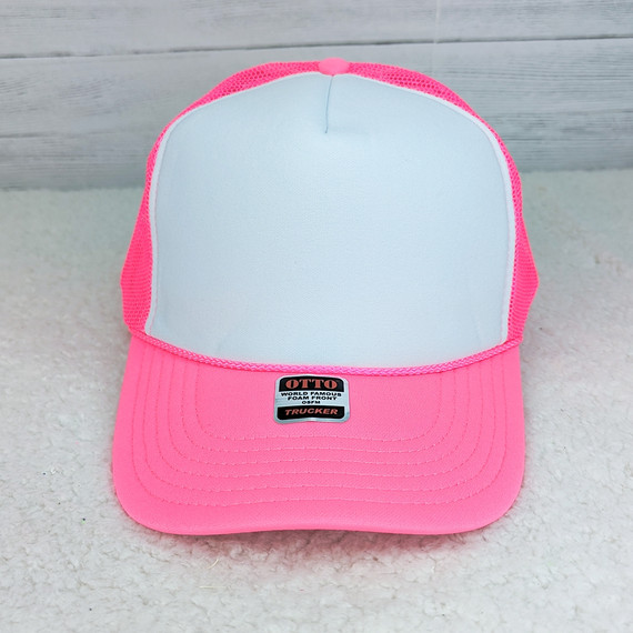 Neon Pink & White Foam Trucker Hat 