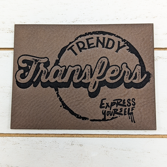 Custom Faux Leather Hat Patch - Rectangle, black and brown rectangular faux leather patch with embossed text and design.