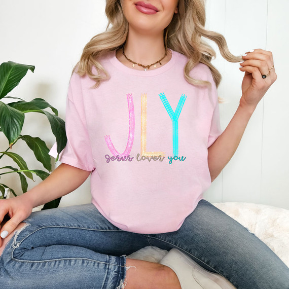 JLY (Jesus Loves You) Faux Glitter DTF Heat Transfer