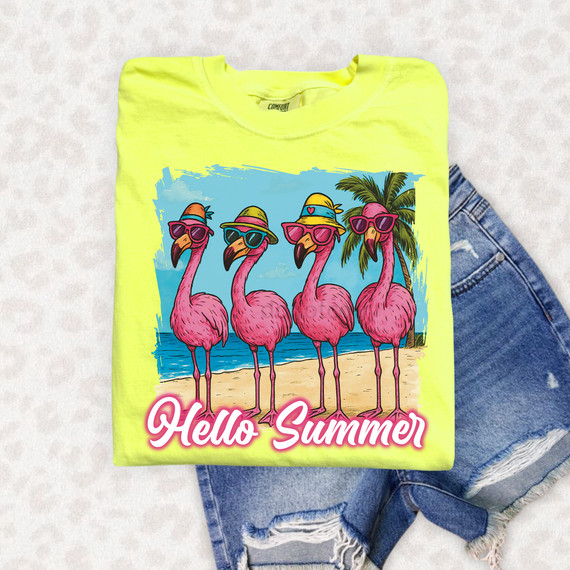 Hello Summer Flamingos DTF Heat Transfer