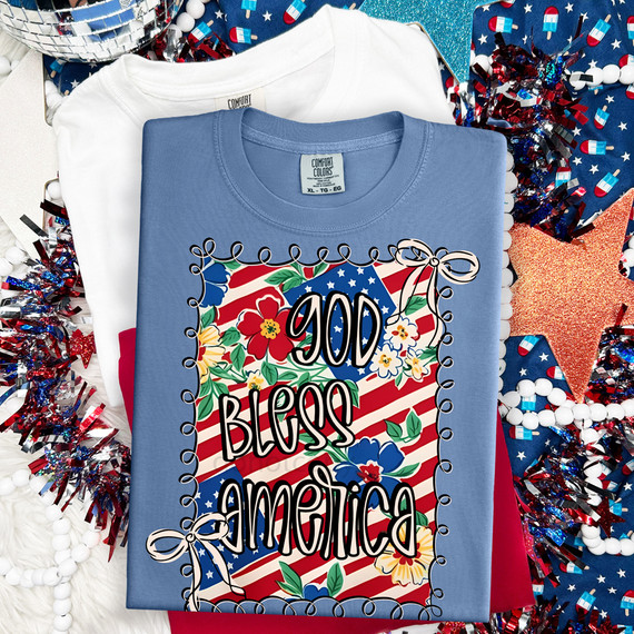 God Bless America Floral Flag DTF Heat Transfer
