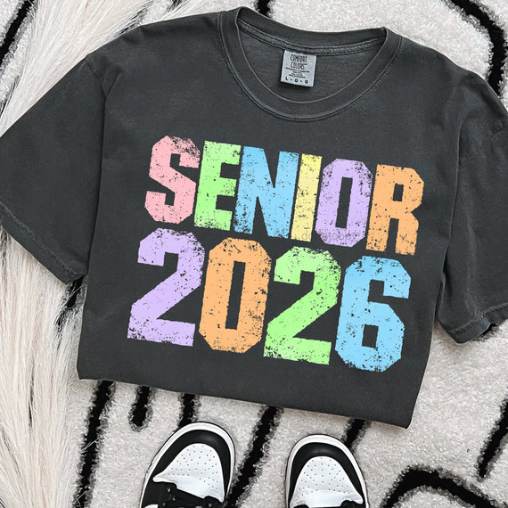 Pastel Rainbow Grunge Senior 2026 DTF Heat Transfer