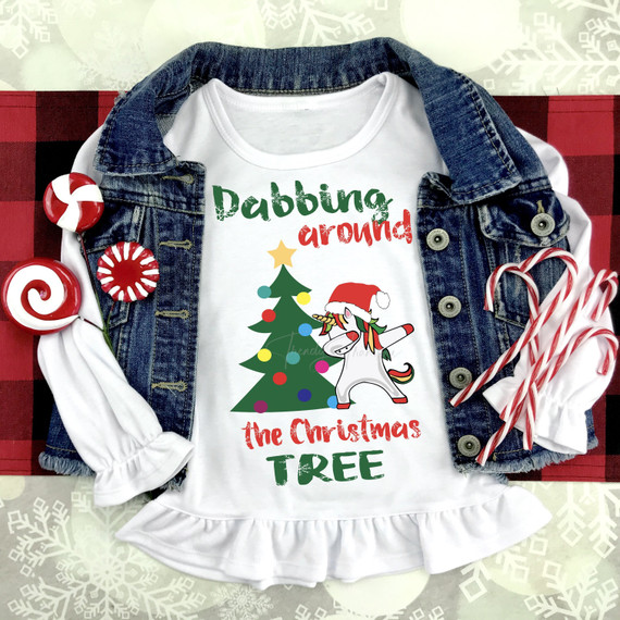 Dabbin Around the Christmas Tree Unicorn Sublimation Transfer