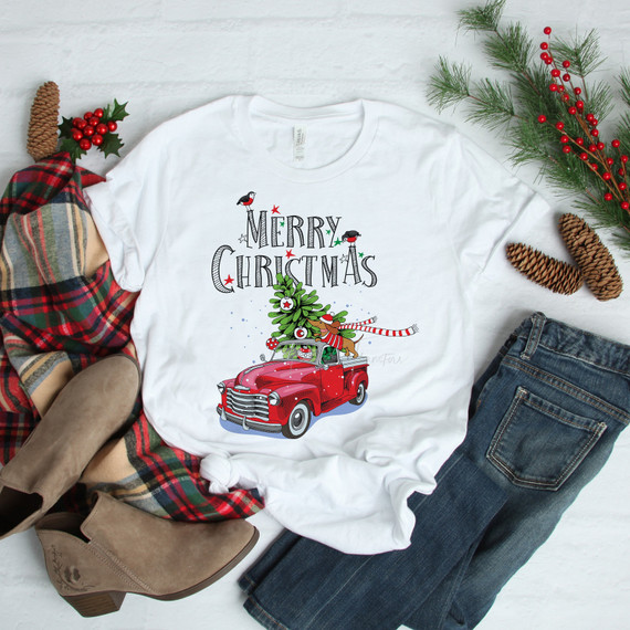 Merry Christmas Daschund Truck Christmas Tree Sublimation Transfer