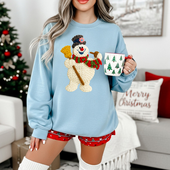 Faux Yarn Snowman With Top Hat DTF Heat Transfer