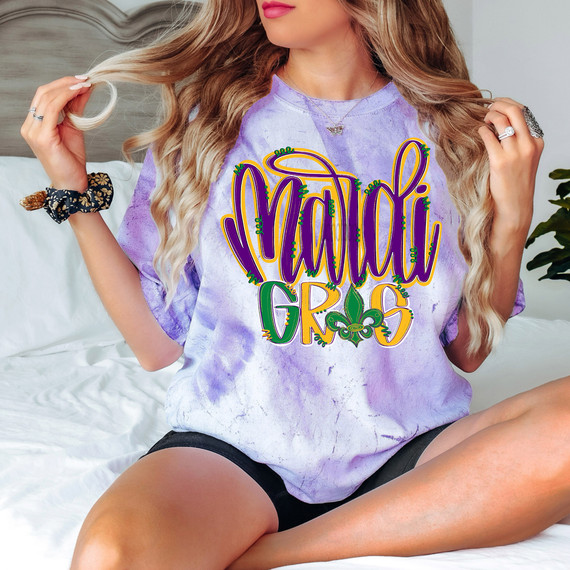 Handwritten Script Mardi Gras DTF Heat Transfer