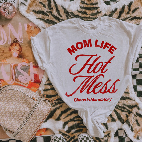 Distressed Mom Life Hot Mess – Chaos Is Mandatory RED DTF Heat Transfer