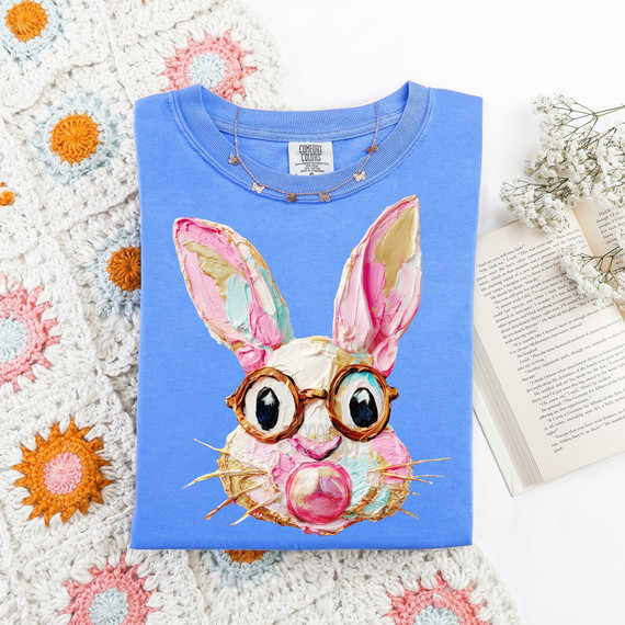 Faux Painted Bunny With Glasses DTF Heat Transfer