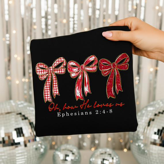 Oh How He Loves Us Bow Trio WHITE DTF Heat Transfer