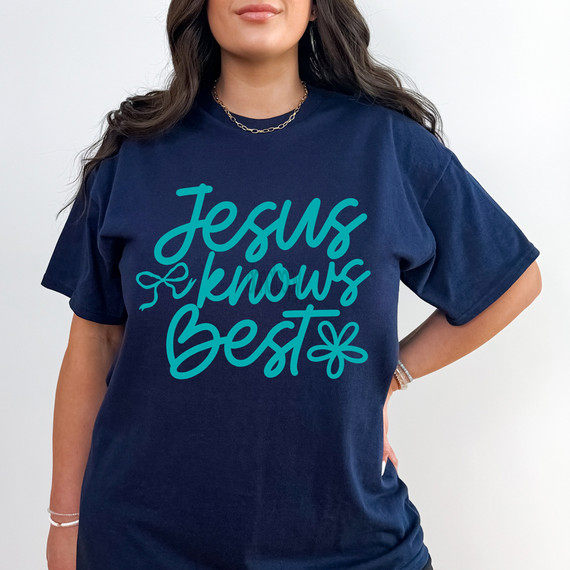 Retro Jesus Knows Best TEAL DTF Heat Transfer