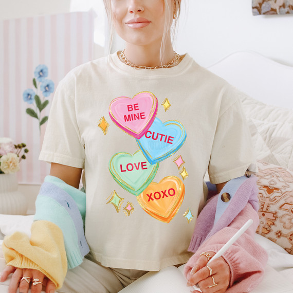 Pastel Candy Hearts DTF Heat Transfer