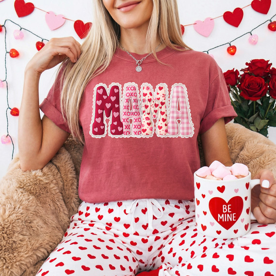 Faux Lace Mama Valentine Patchwork DTF Heat Transfer