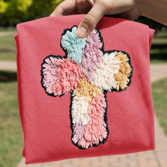 Faux Yarn Multicolor Cross DTF Heat Transfer