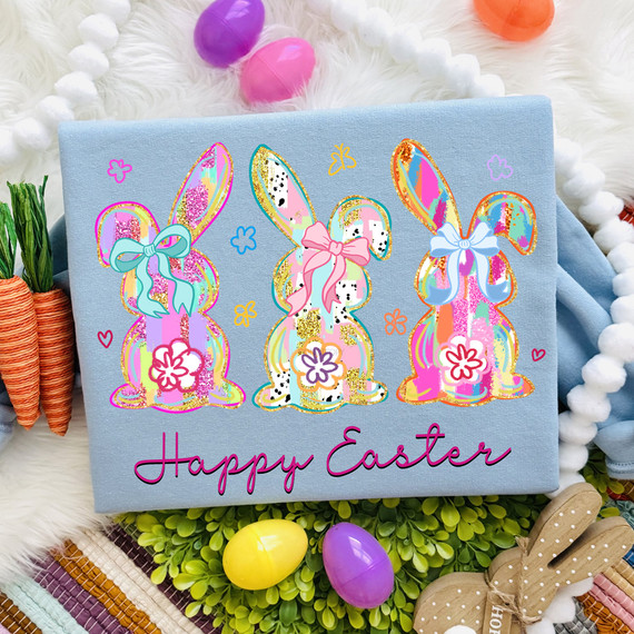 Happy Easter Mixed Pattern Bunnies DTF Heat Transfer
