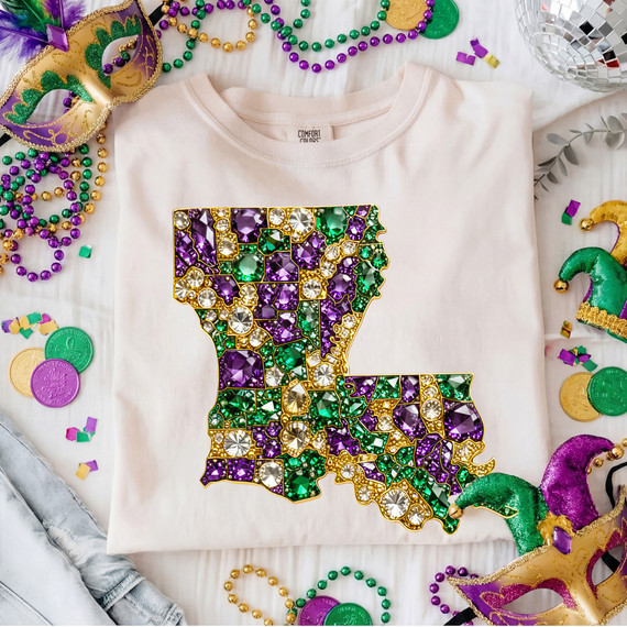 Faux Jewel Mardi Gras Louisiana DTF Heat Transfer