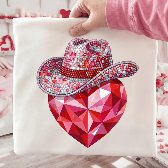 Faux Rhinestone Cowgirl Hat Heart DTF Heat Transfer