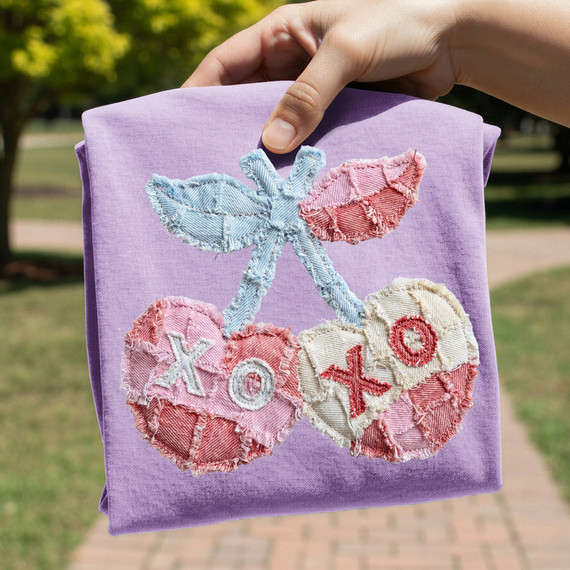 Faux Fabric XOXO Cherries DTF Heat Transfer