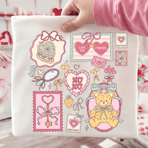 Pastel Valentine Icon Collage DTF Heat Transfer