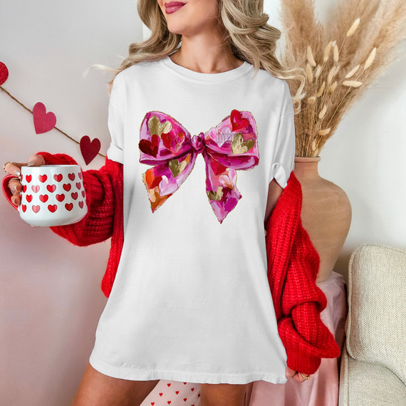 Faux Painted Heart Bow DTF Heat Transfer
