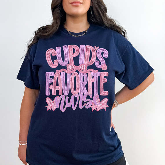 Faux Yarn Cupid's Favorite Nurse DTF Heat Transfer
