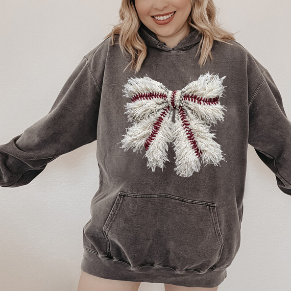 Faux Shaggy Yarn Baseball Bow DTF Heat Transfer