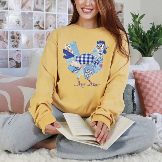 Faux Fabric Patchwork Chicken DTF Heat Transfer