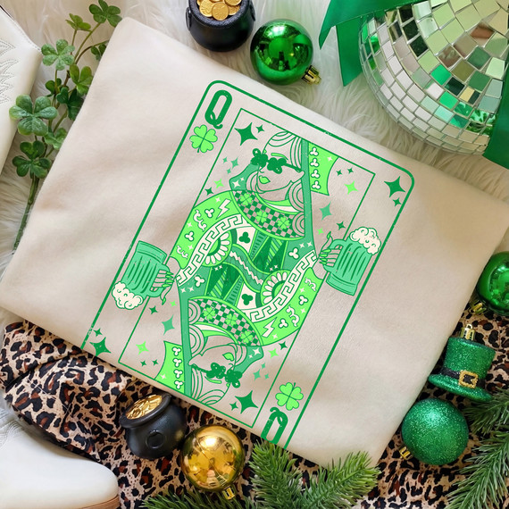 Queen of Hearts Shamrock Playing Card DTF Heat Transfer