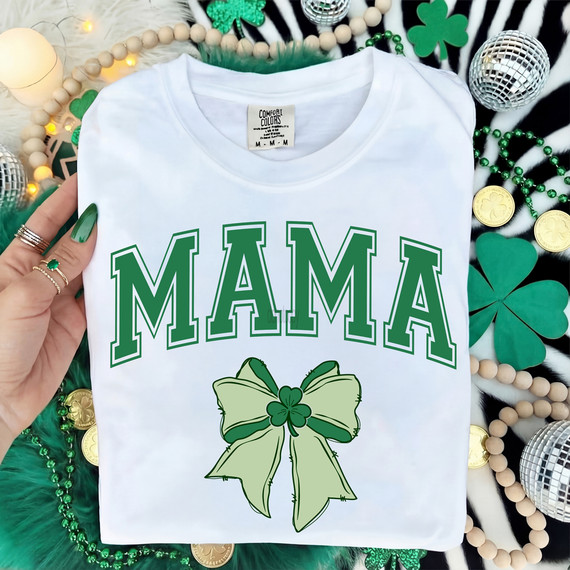 Mama Shamrock St Patrick's Day Bow DTF Heat Transfer