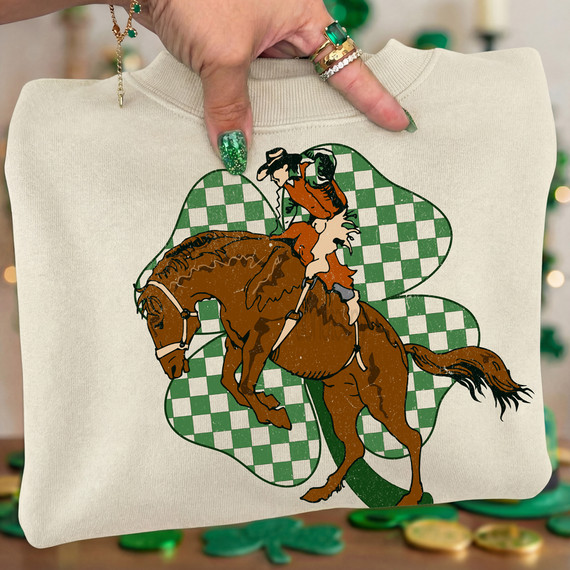 Checkered Shamrock Cowboy DTF Heat Transfer