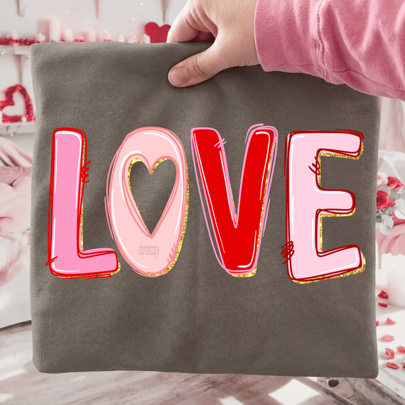 Faux Gold Glitter Love DTF Heat Transfer