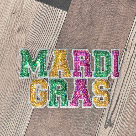 Mardi Gras glittery patch for apparel.
