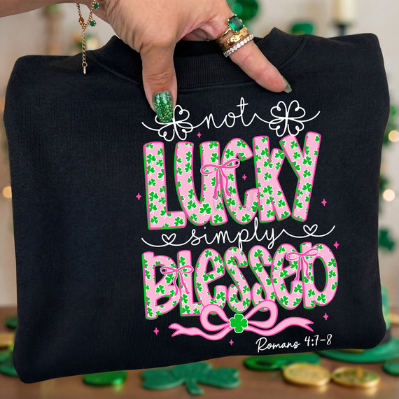 Not Lucky, Simply Blessed Shamrock Bow WHITE DTF Heat Transfer