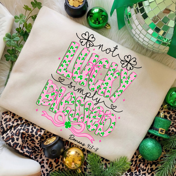 Not Lucky, Simply Blessed Shamrock Bow BLACK DTF Heat Transfer
