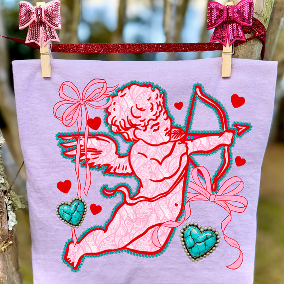 Faux Lace Cupid Western Turquoise DTF Heat Transfer