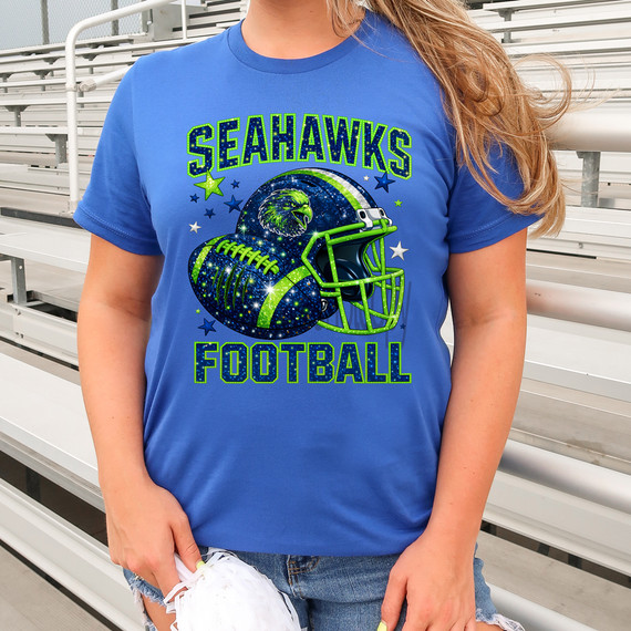 Faux Glitter Seahawks Football DTF Heat Transfer