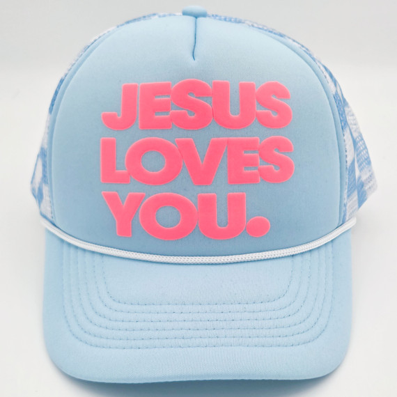 Jesus Loves You PUFF Hat/Pocket Screen Print Heat Transfer