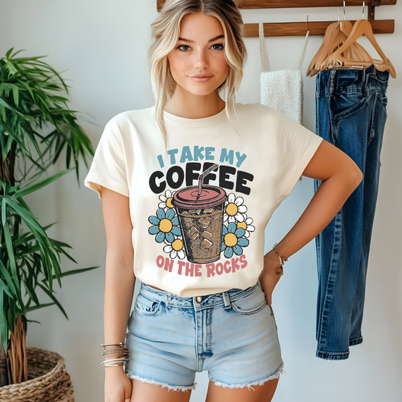 Retro I Take My Coffee On The Rocks DTF Heat Transfer