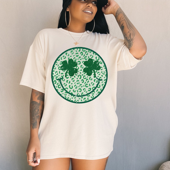 Green Leopard Happy Face DTF Heat Transfer