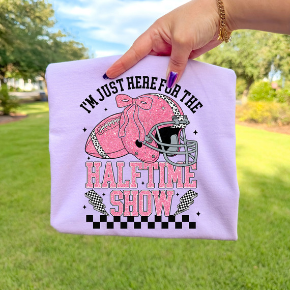 Faux Pink Glitter I'm Just Here For The Halftime Show DTF Heat Transfer