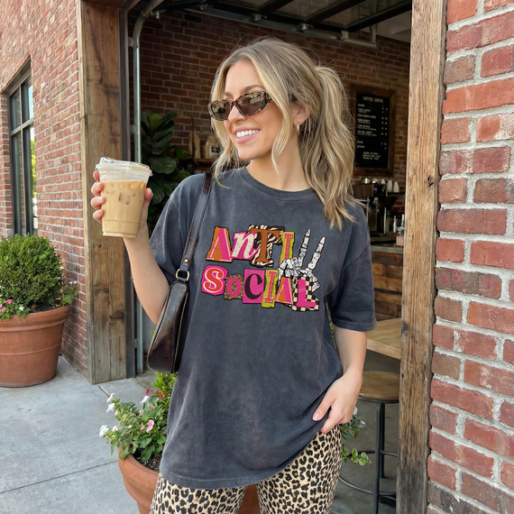 Patterned Anti Social Skeleton Hand  DTF Heat Transfer