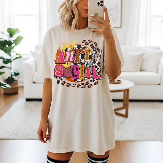 Retro Patterned Anti Social DTF Heat Transfer