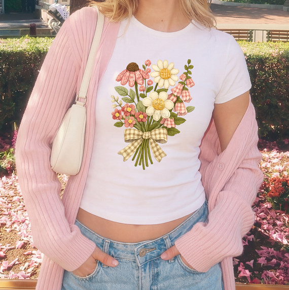 Plaid Spring Flower Bouquet DTF Heat Transfer