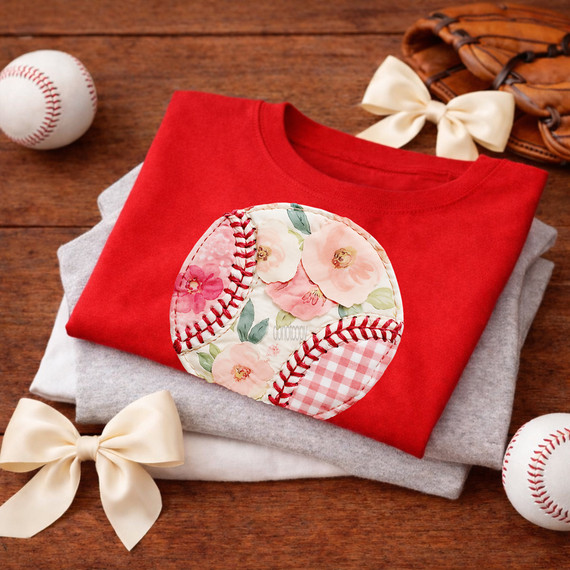 Faux Patchwork Floral Baseball DTF Heat Transfer