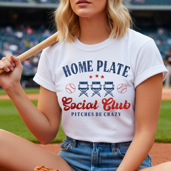 Faux Glitter Home Plate Social Club DTF Heat Transfer