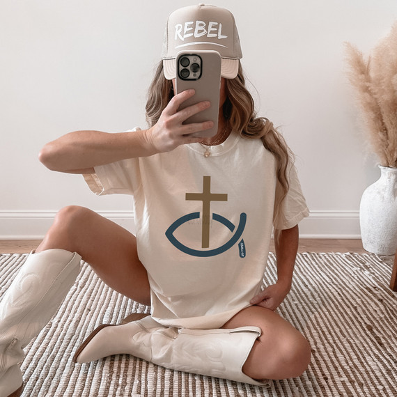 Minimal Cross & Fish DTF Heat Transfer